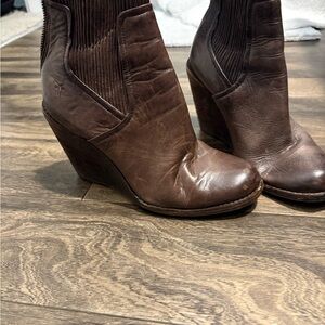 Brown Frye Wedge Ankle Boots